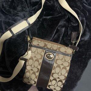 Coach Signature Brown and Tan Crossbody Bag